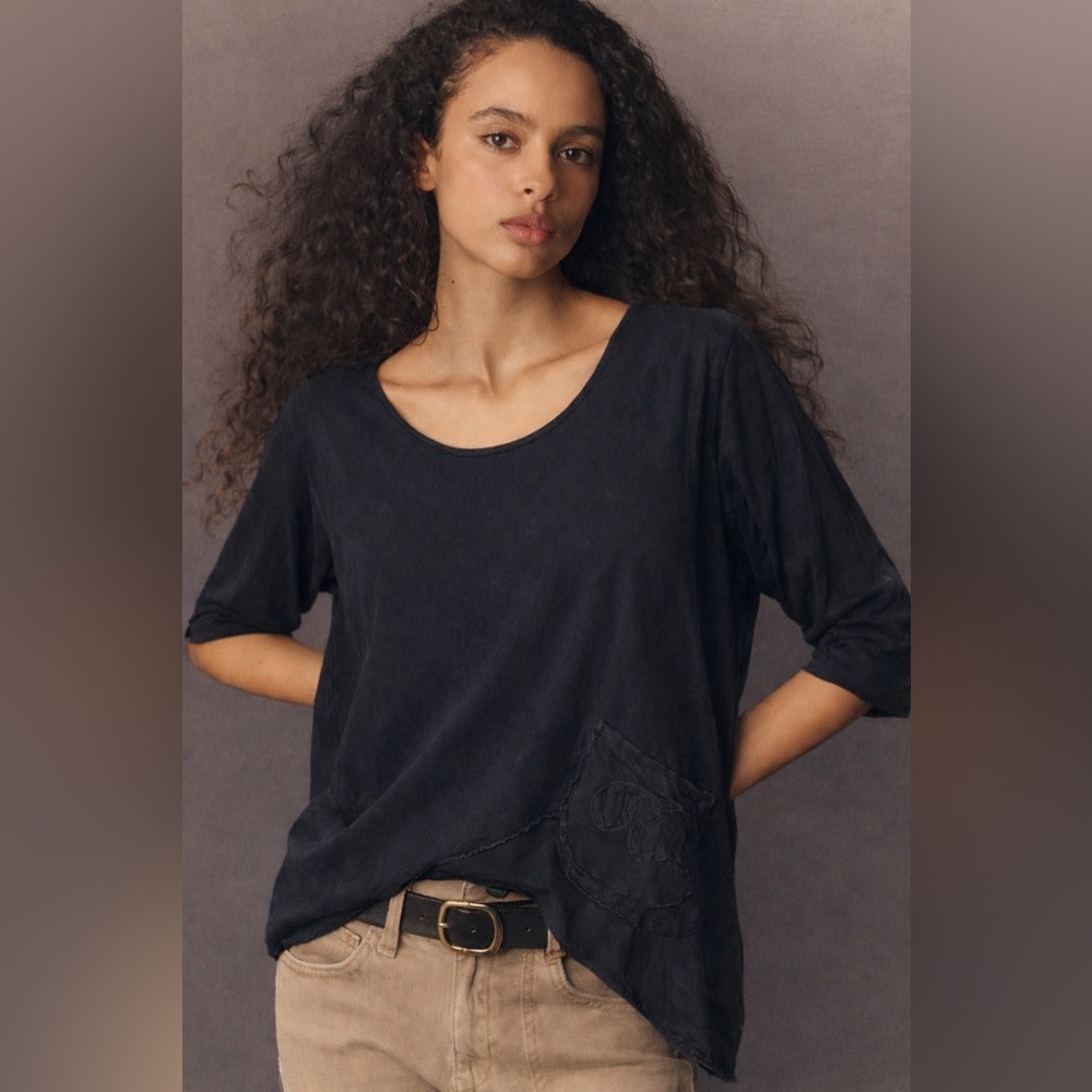 Tulip Black Cotton Asymmetrical Lagenlook Shirt – Size Small